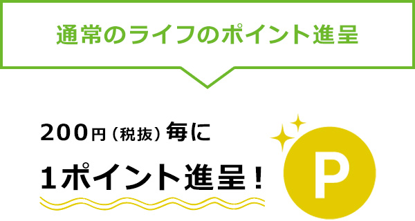 通常のライフのポイント進呈 200円（税抜）毎に 1ポイント進呈！